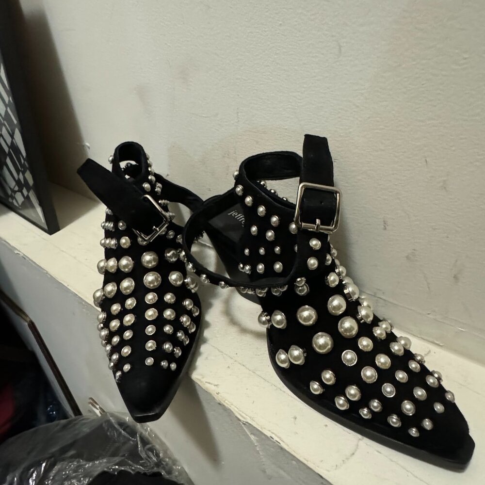 Jeffrey Campbell | Larkin Pearl Studded Suede Heel Booties | Size 6